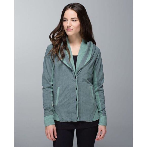 Lululemon To Class Heathered Grey Double Collar Button-Down Jacket Size 10 - Picture 1 of 9